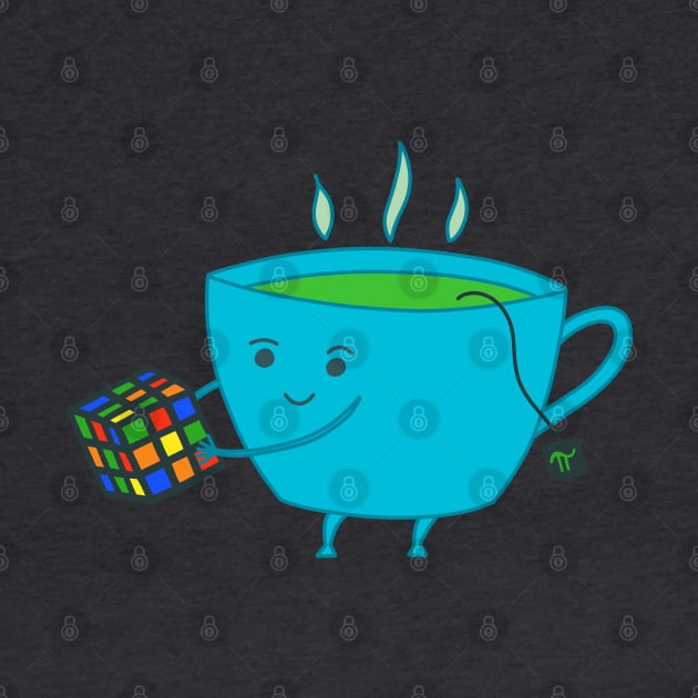 A Cup of Tea Solves Everything - cute and funny tea cup on green by Green Paladin